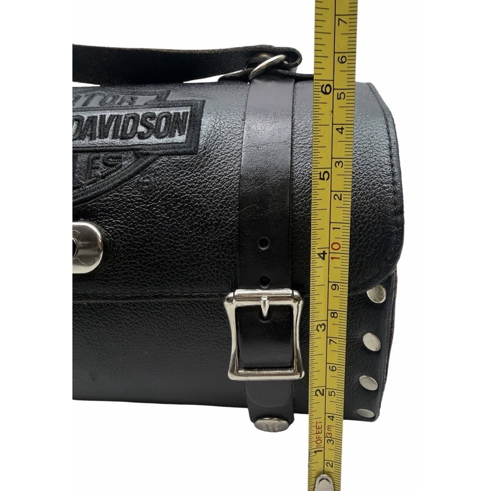 Harley-Davidson Black Leather Barrel Bag Purse Handbag w/ Shoulder Strap - Picture 14 of 16